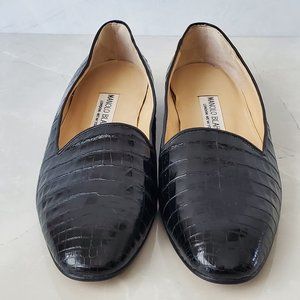 Vintage Manolo Blahnik Crocodile Skin Loafer Flats in Black Size 37.5 (7 US)